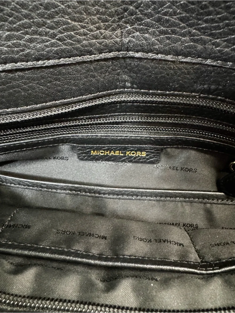 Michael Kors Black Leather Shoulder Bag with Beige Handles